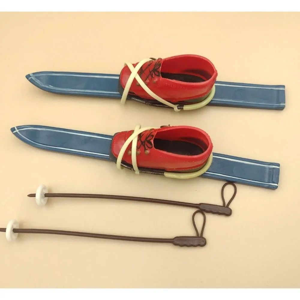 Vintage Wilton Miniature Red Ski Boots & Blue Skis Cake Topper Poles 9